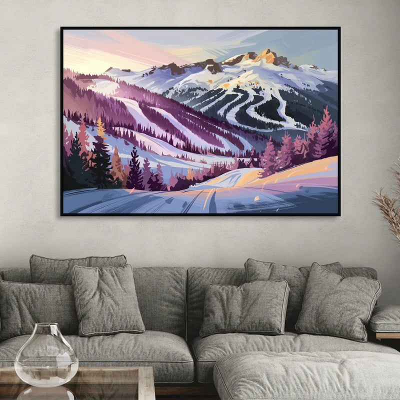 Breckenridge Snowy Peaks Living Room - Black Canvas Wall Art