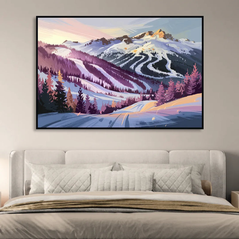 Breckenridge Snowy Peaks Sitting Room - Black Canvas Wall Art
