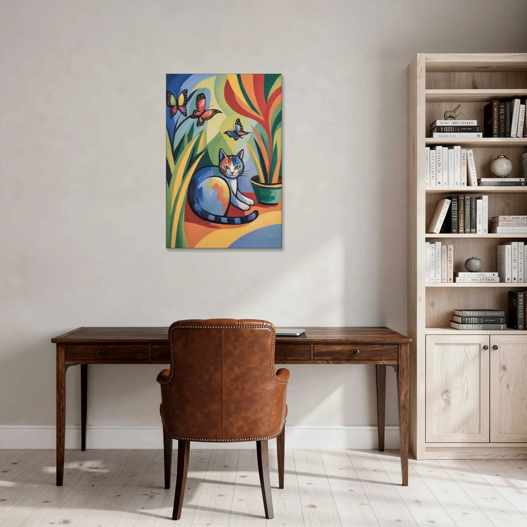 Breezy Cat Garden - Canvas Wall Art - Office - 24x36