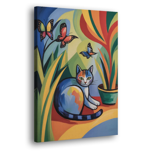 Breezy Cat Garden - Canvas Wall Art