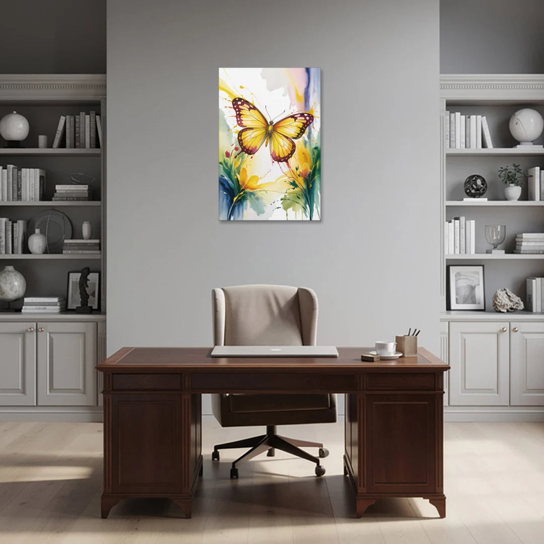 Bright Yellow Butterfly - Canvas Wall Art - Office - 24x36