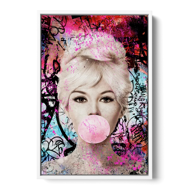 Brigitte Bubble Gum Front - White Canvas Wall Art