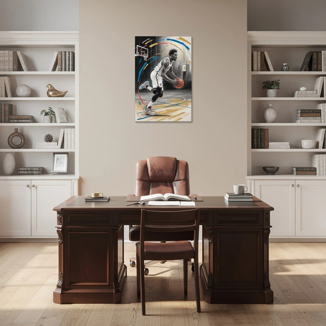 Brooklyn Nets Dynamic Action Scene Impressionistic Basketball Art - Canvas Wall Art - Office - 24x36