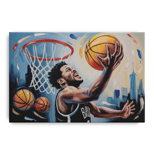 Brooklyn Nets Dynamic Basketball Impressionism Art - Canvas Wall Art