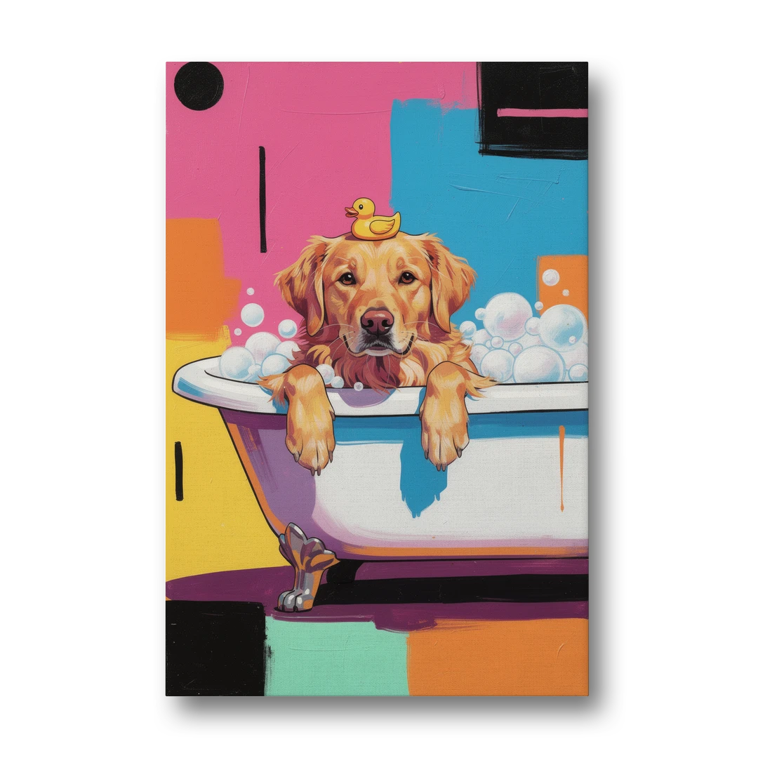Bubble Bath Golden Retriever - Canvas Wall Art - Front
