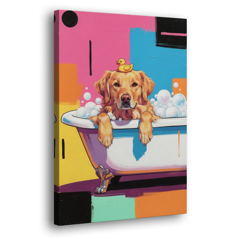 Bubble Bath Golden Retriever for the Bathroom - Canvas Wall Art