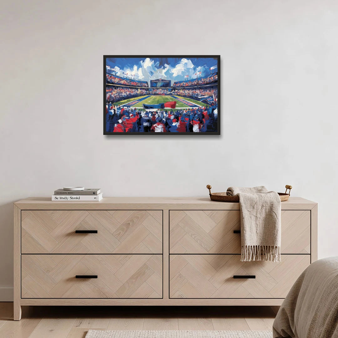 Buffalo Bills Stadium Energy - Black Framed Canvas Wall Art - Coffee Table - 30x20