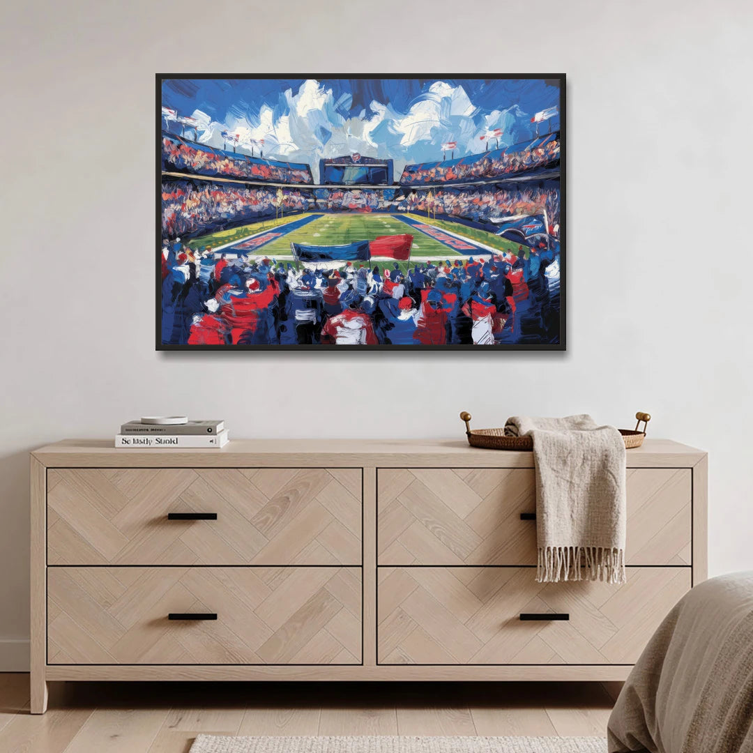 Buffalo Bills Stadium Energy - Black Framed Canvas Wall Art - Coffee Table - 48x32