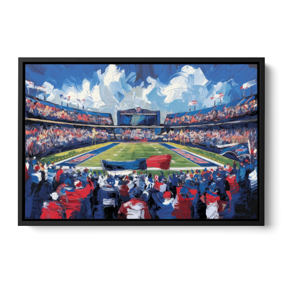 Buffalo Bills Stadium Energy - Black Framed Canvas Wall Art - Front