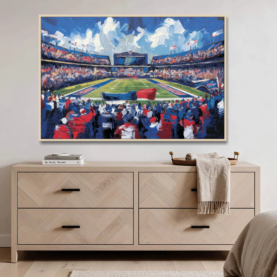 Buffalo Bills Stadium Energy - Oak Framed Canvas Wall Art - Coffee Table - 60x40