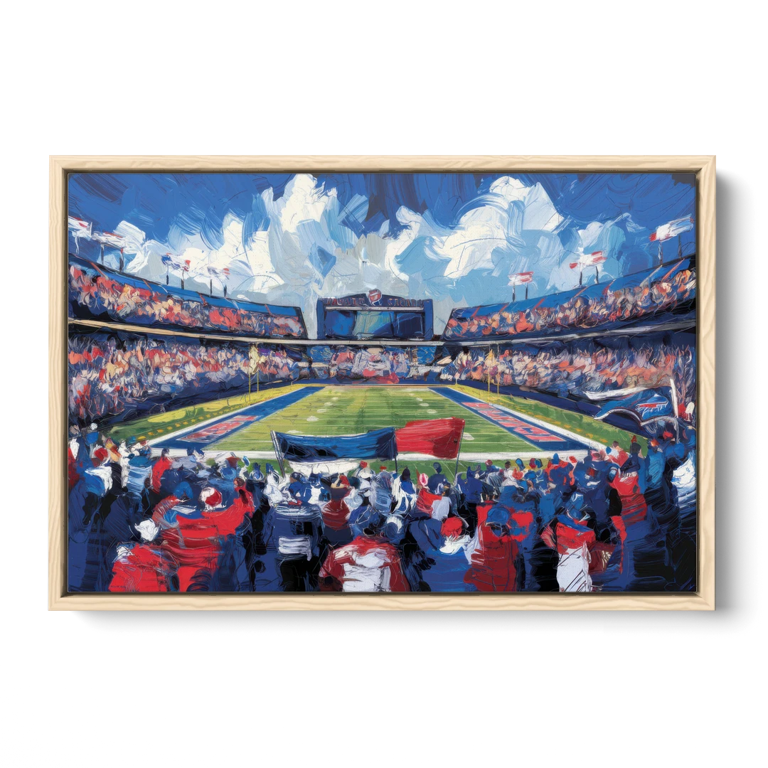 Buffalo Bills Stadium Energy - Oak Framed Canvas Wall Art - Front