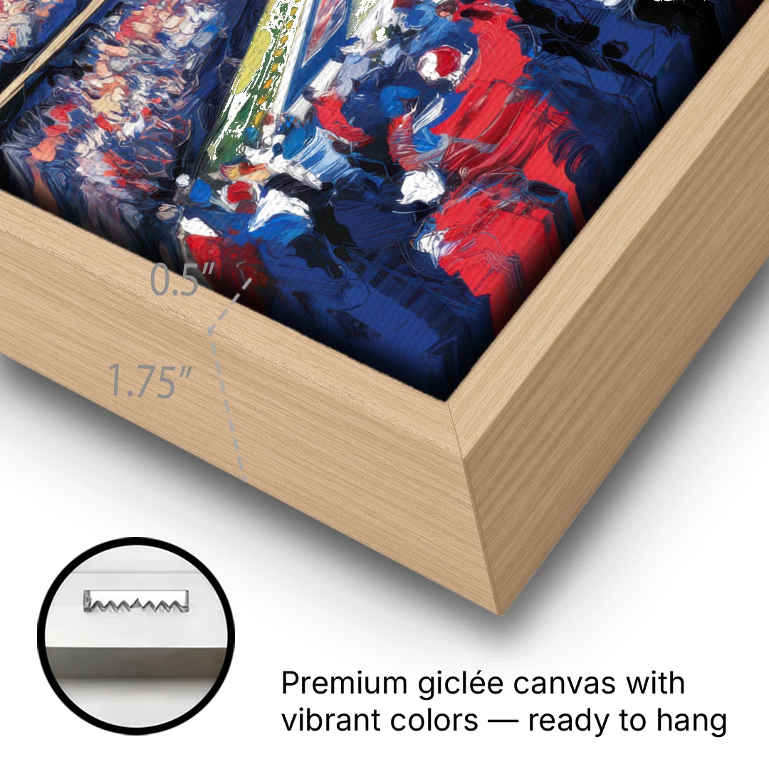 Buffalo Bills Stadium Energy - Oak Framed Canvas Wall Art - Gallery Wrap Corner