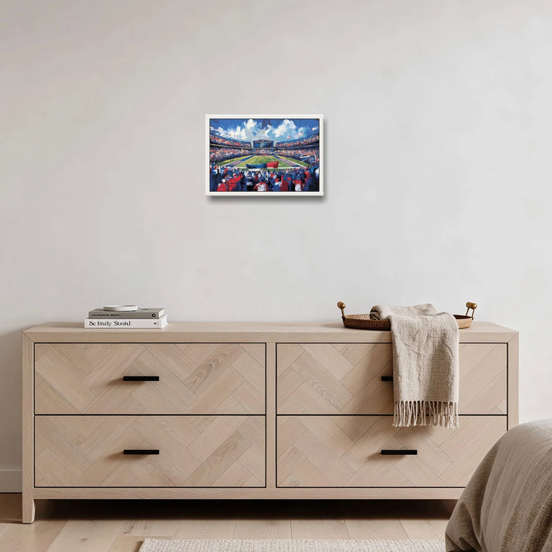 Buffalo Bills Stadium Energy - White Framed Canvas Wall Art - Coffee Table - 18x12