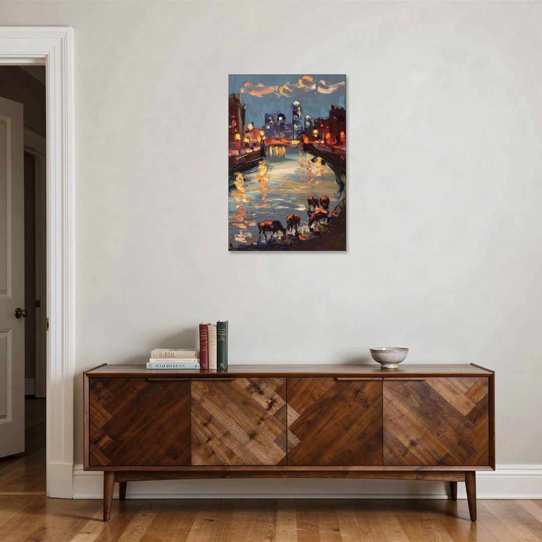 Buffalo Canalside at Night - Canvas Wall Art - Coffee Table - 24x36