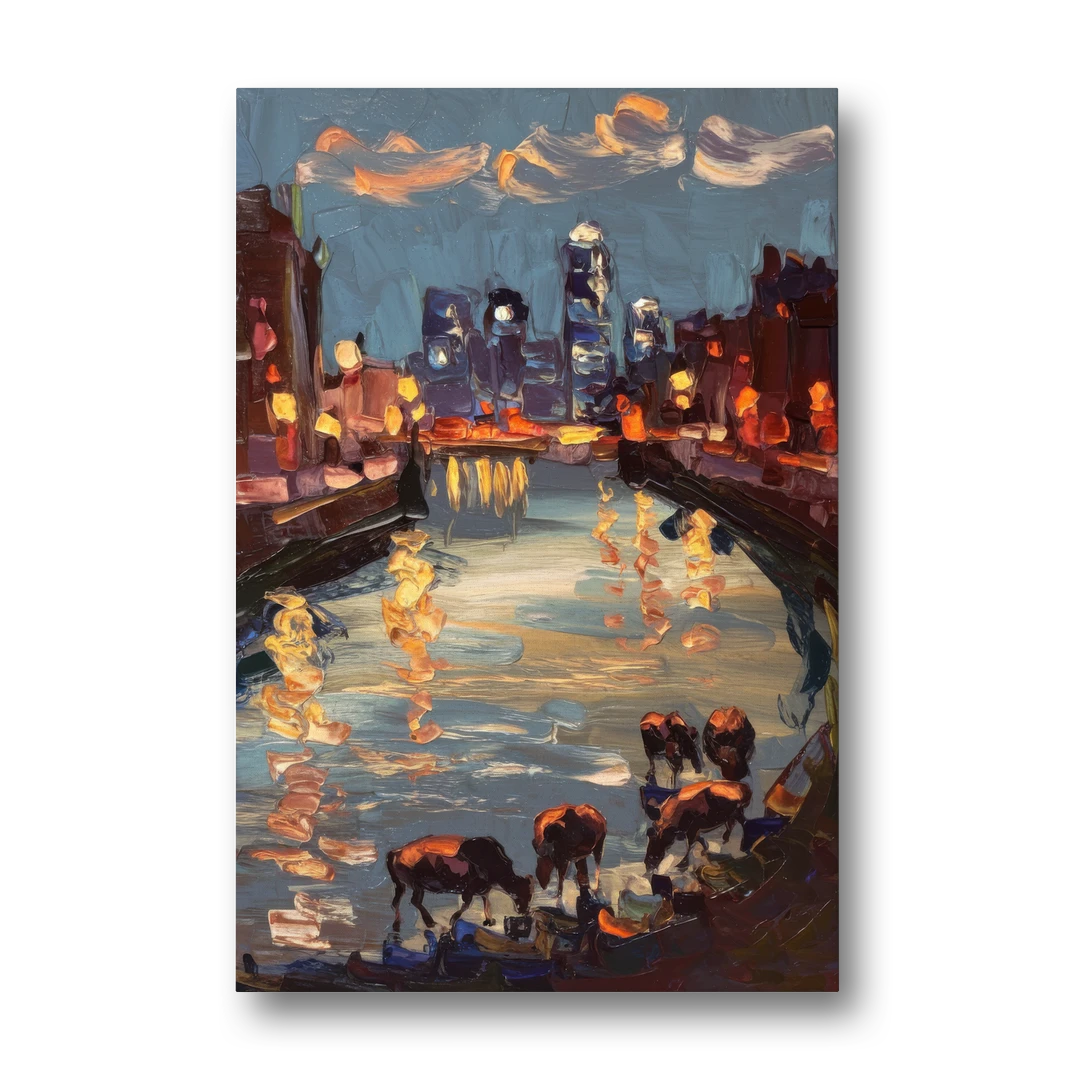 Buffalo Canalside at Night - Canvas Wall Art - Front