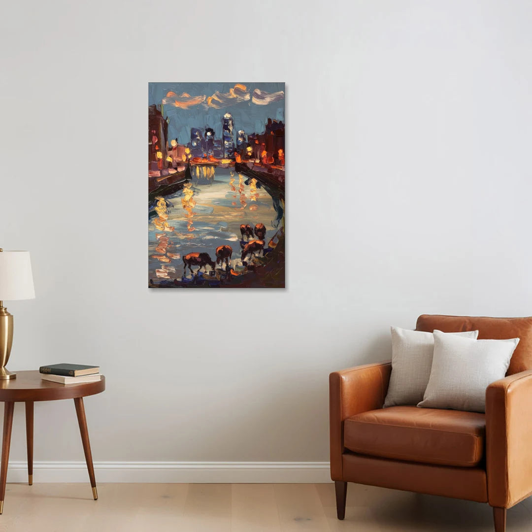 Buffalo Canalside at Night - Canvas Wall Art - Sofa - 24x36