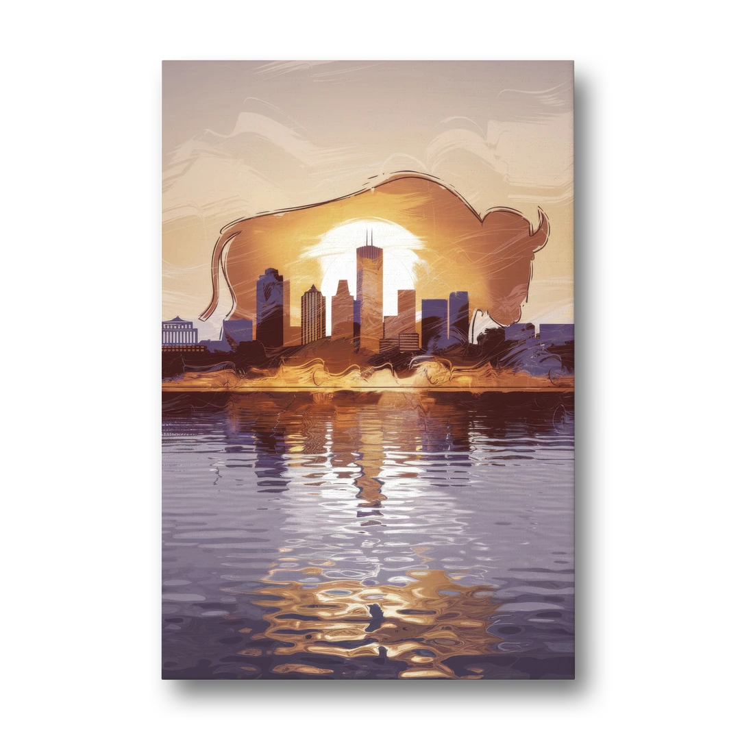 Buffalo Cityscape Reflection - Canvas Wall Art - Front