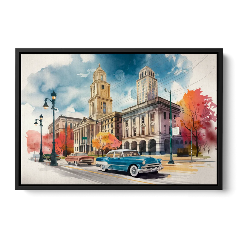 Buffalo Historic Downtown Front - Black Canvas Wall Art