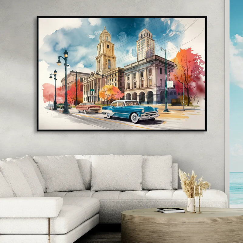 Buffalo Historic Downtown Living Room - Black Canvas Wall Art
