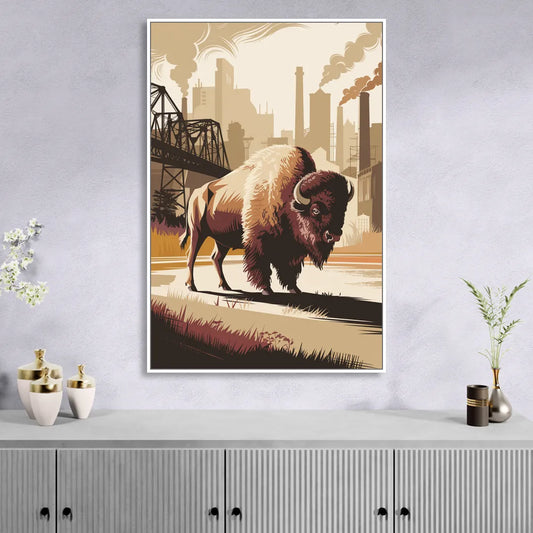 Buffalo Industrial Heritage Living Room - White Canvas Wall Art