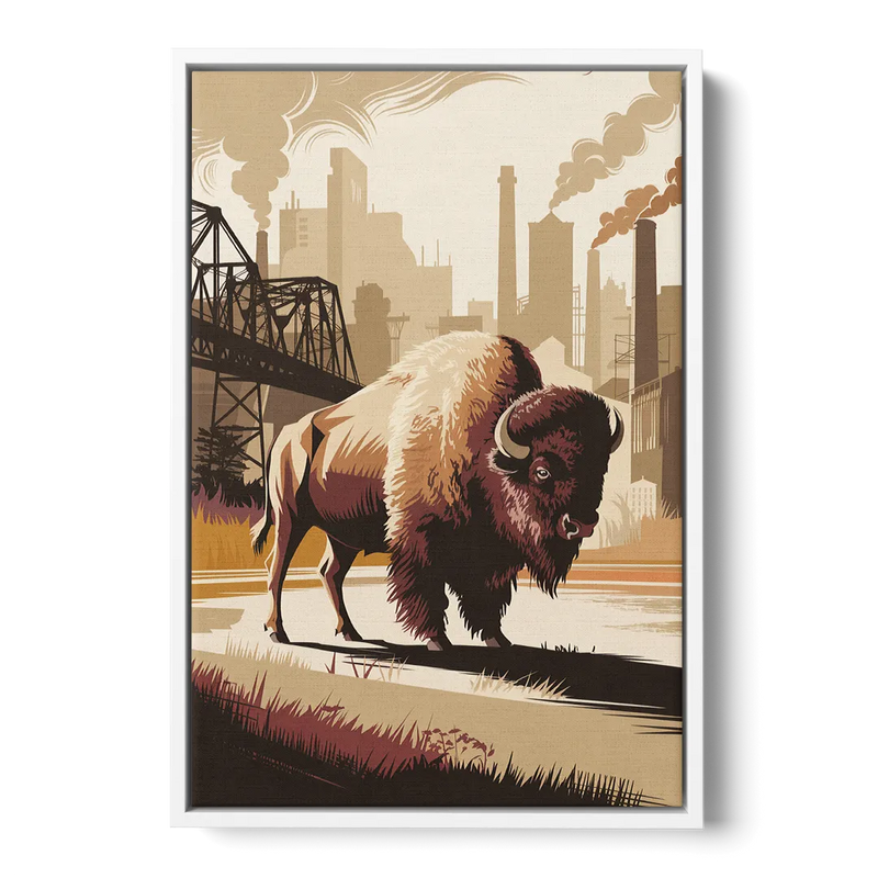 Buffalo Industrial Heritage Front - White Canvas Wall Art