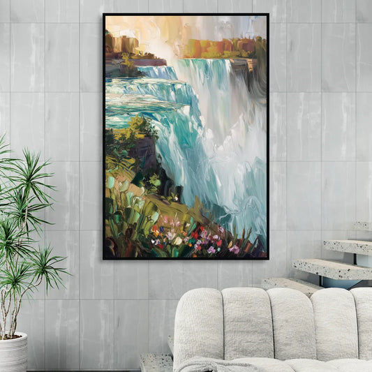 Buffalo Niagara Falls View Living Room - Black Canvas Wall Art
