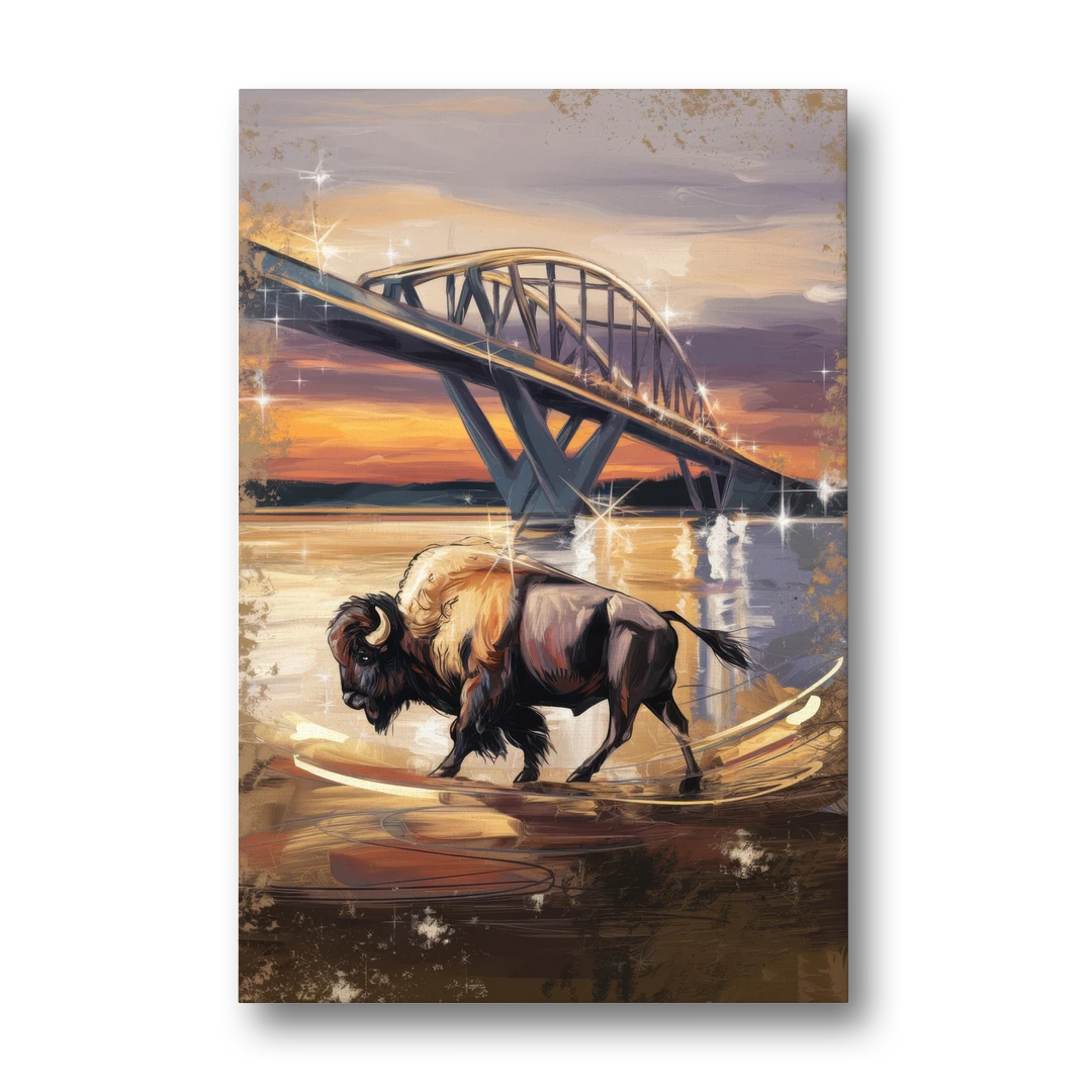 Buffalo Peace Bridge Glow - Canvas Wall Art - Front