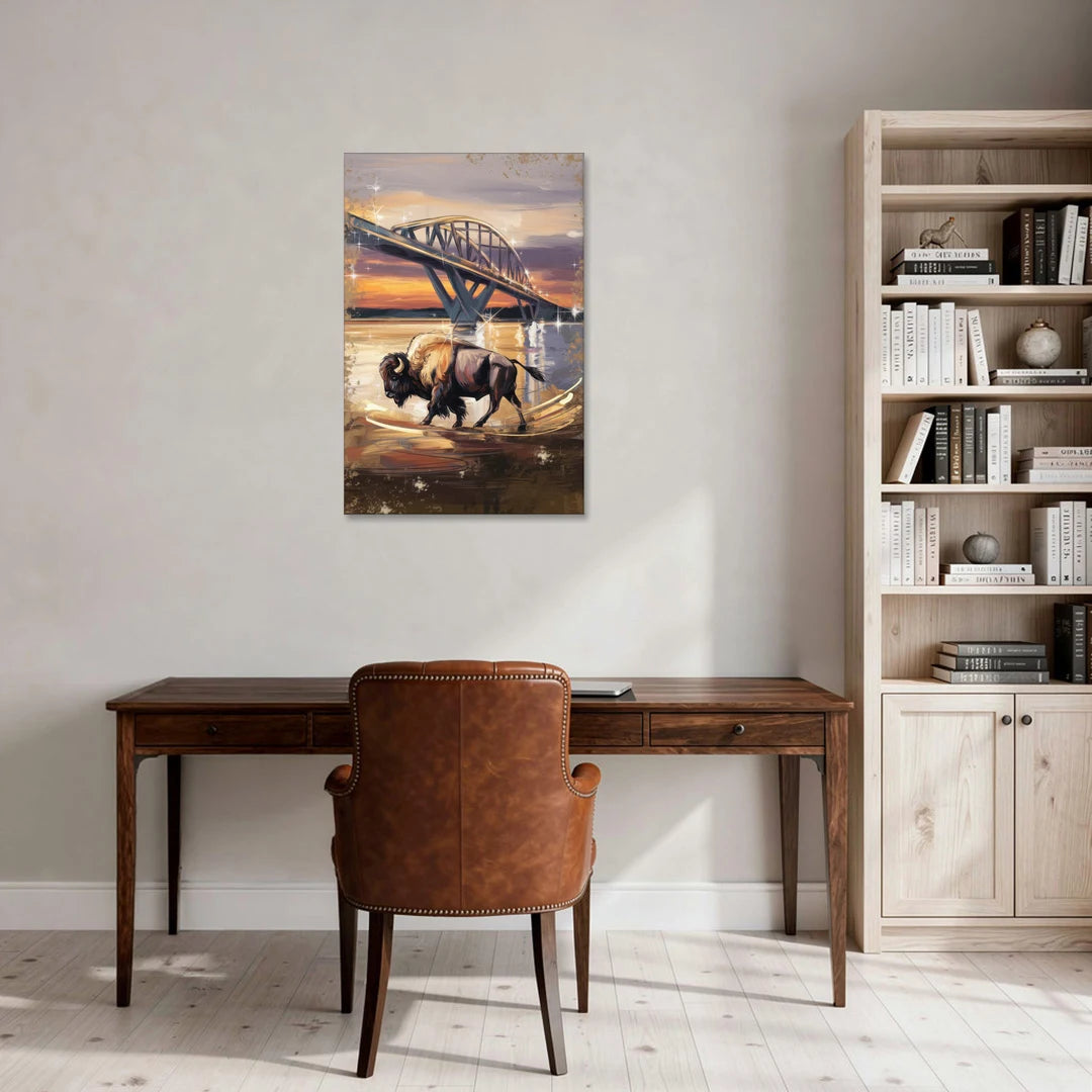 Buffalo Peace Bridge Glow - Canvas Wall Art - Office - 24x36