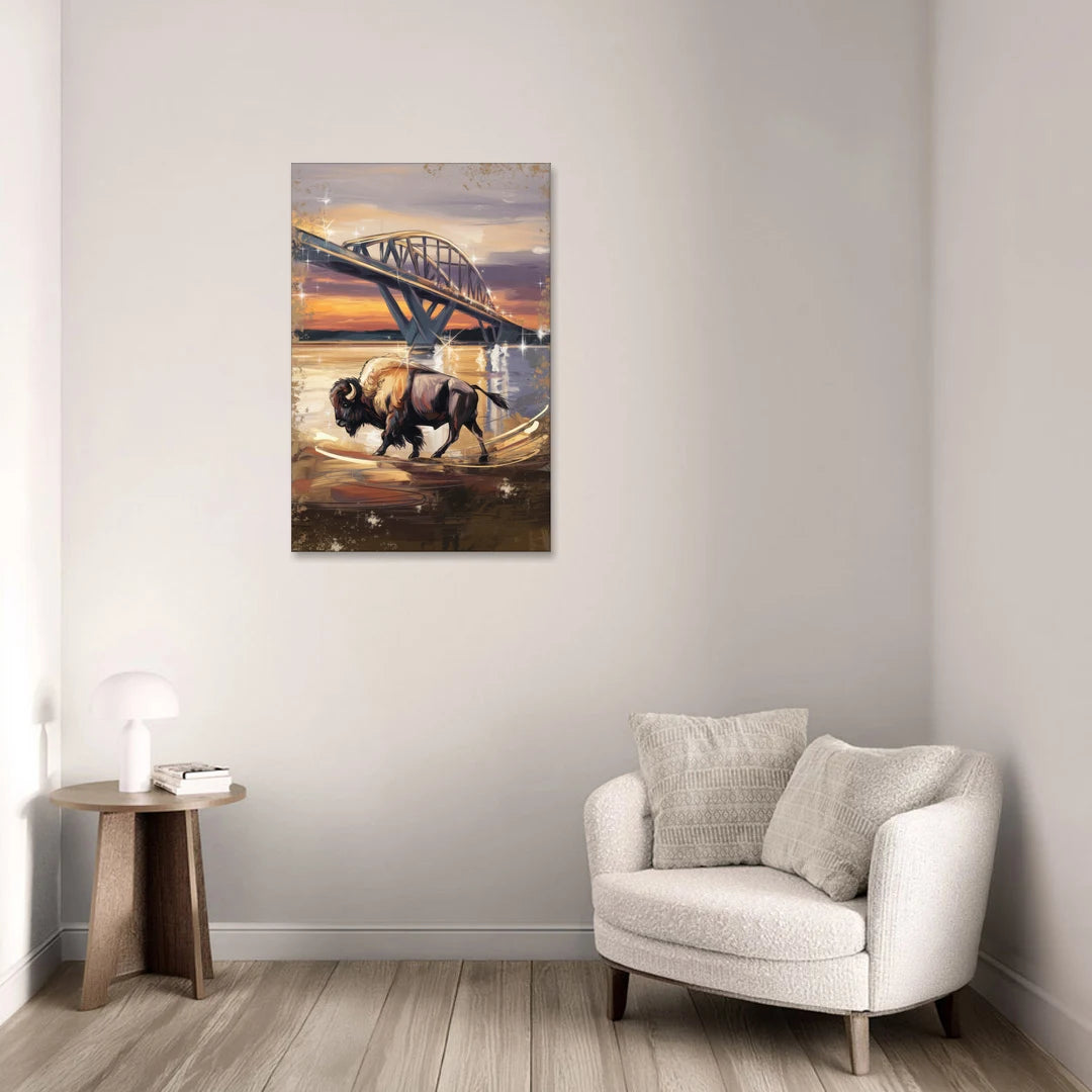 Buffalo Peace Bridge Glow - Canvas Wall Art - Sofa - 24x36