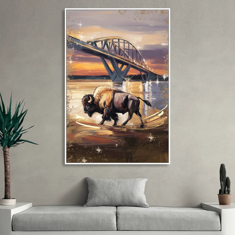 Buffalo Peace Bridge Glow Living Room - White Canvas Wall Art