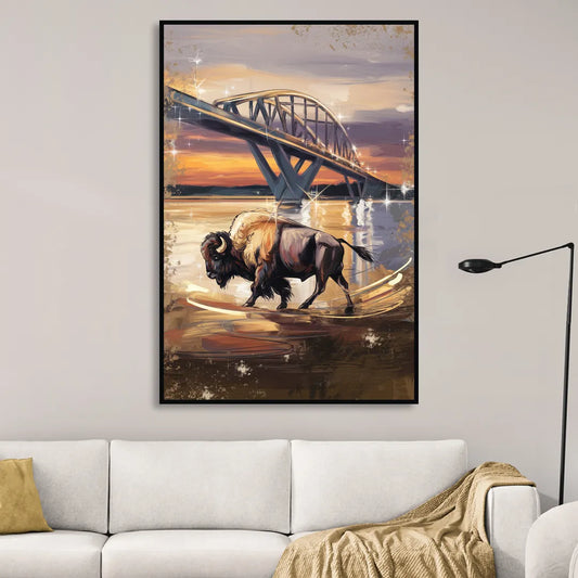 Buffalo Peace Bridge Glow Living Room - Black Canvas Wall Art