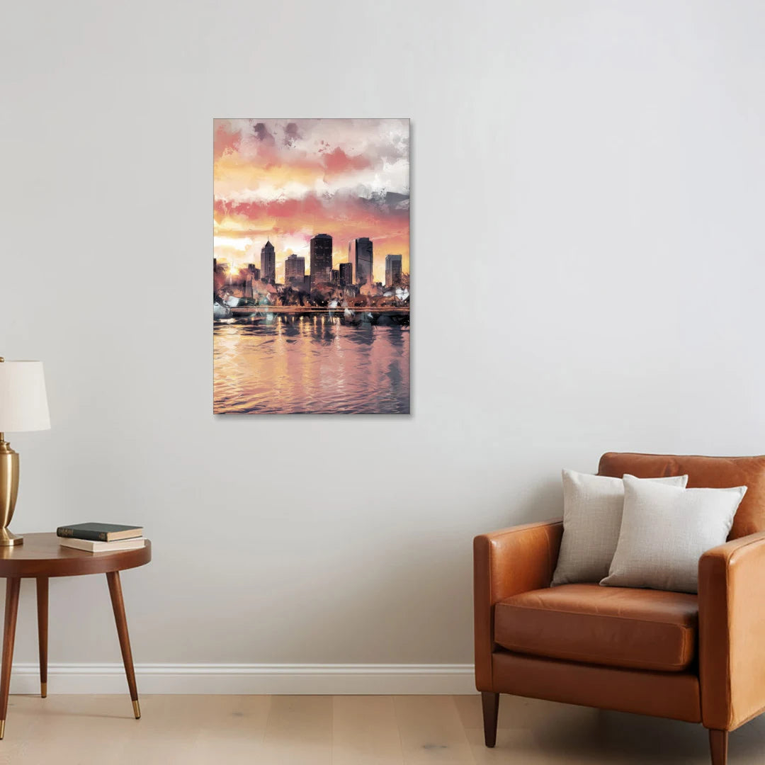 Buffalo Skyline at Sunset - Canvas Wall Art - Sofa - 24x36