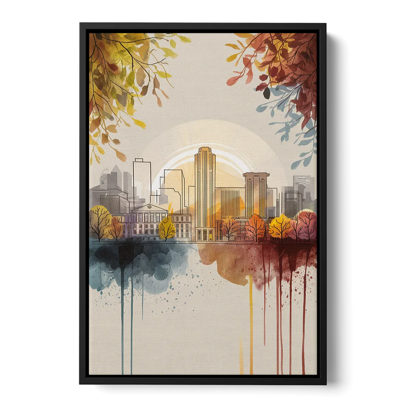 Buffalo Skyline in Autumn Front - Black Canvas Wall Art