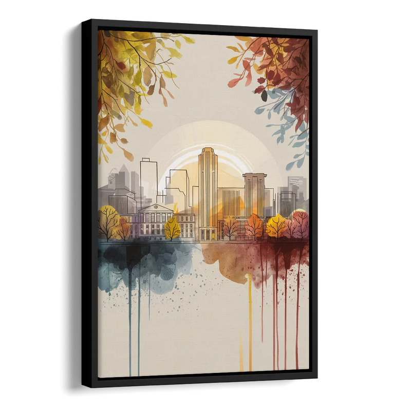 Buffalo Skyline in Autumn Side - Black Canvas Wall Art