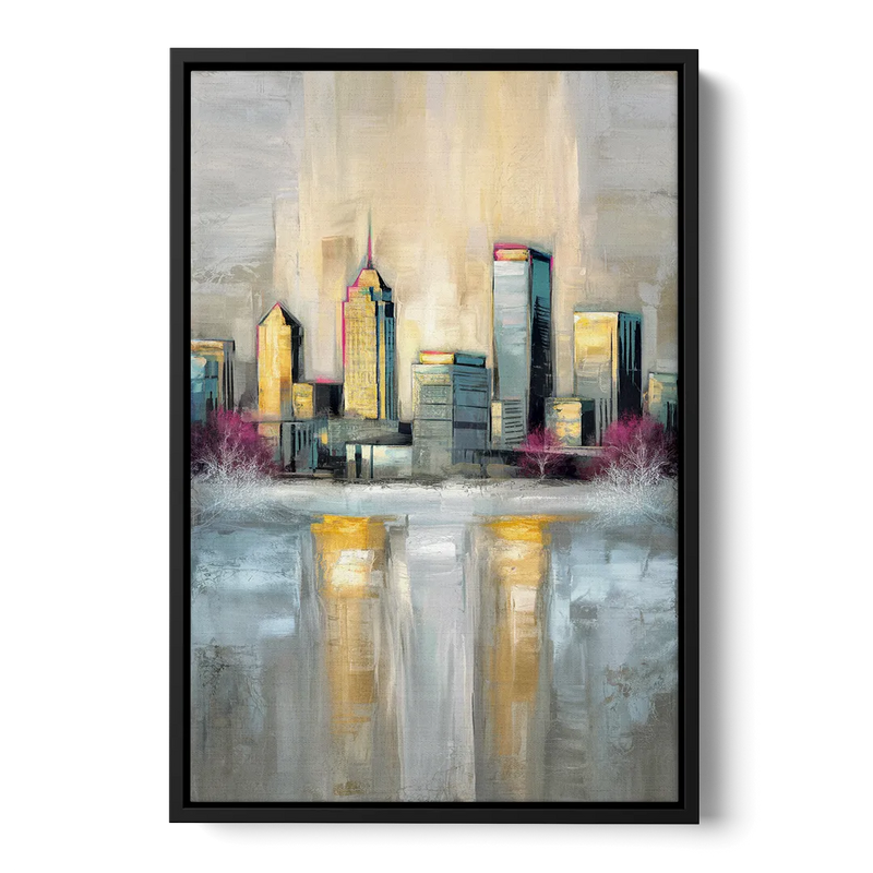 Buffalo Skyline in Winter Front - Black Canvas Wall Art