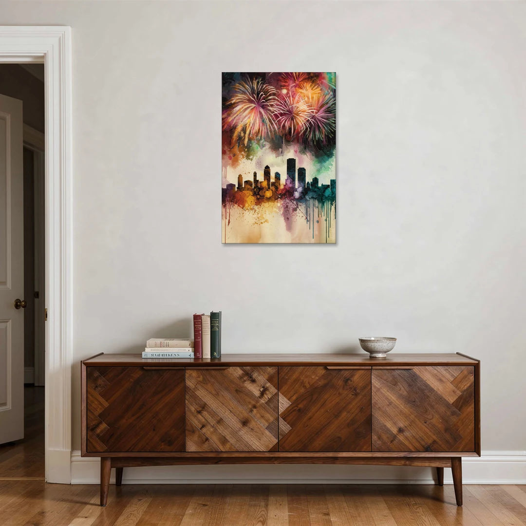 Buffalo Skyline with Fireworks - Canvas Wall Art - Coffee Table - 24x36