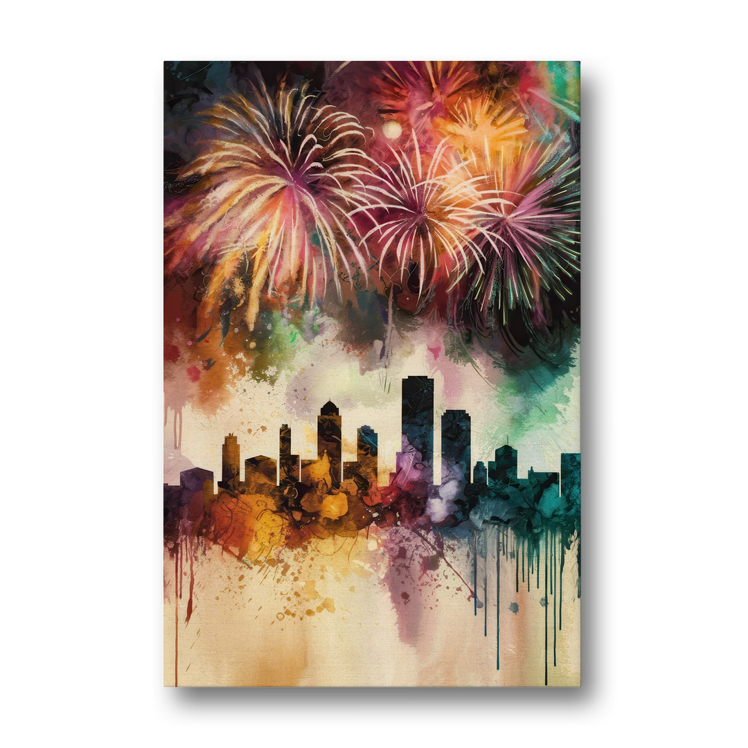 Buffalo Skyline with Fireworks - Canvas Wall Art - Front
