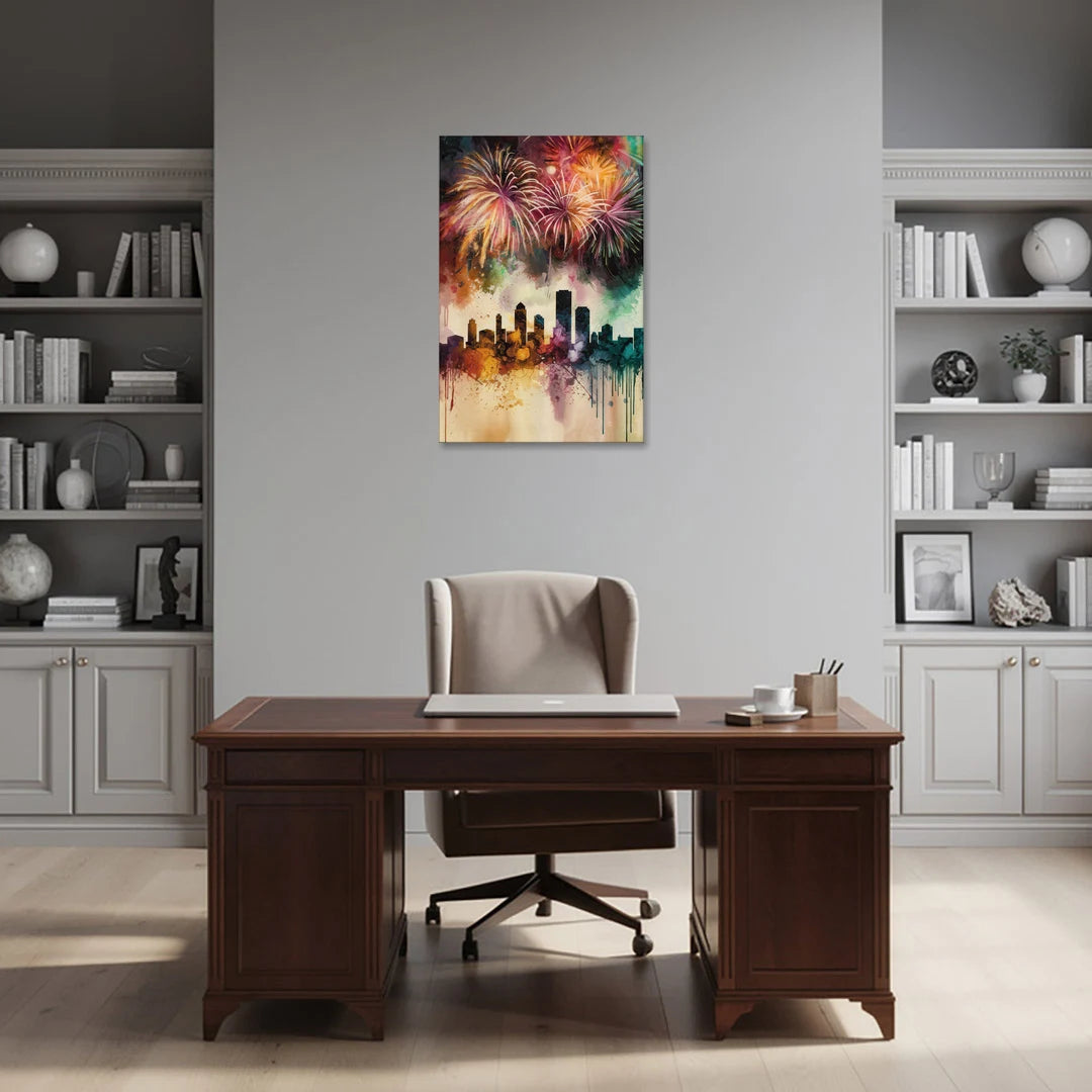 Buffalo Skyline with Fireworks - Canvas Wall Art - Office - 24x36