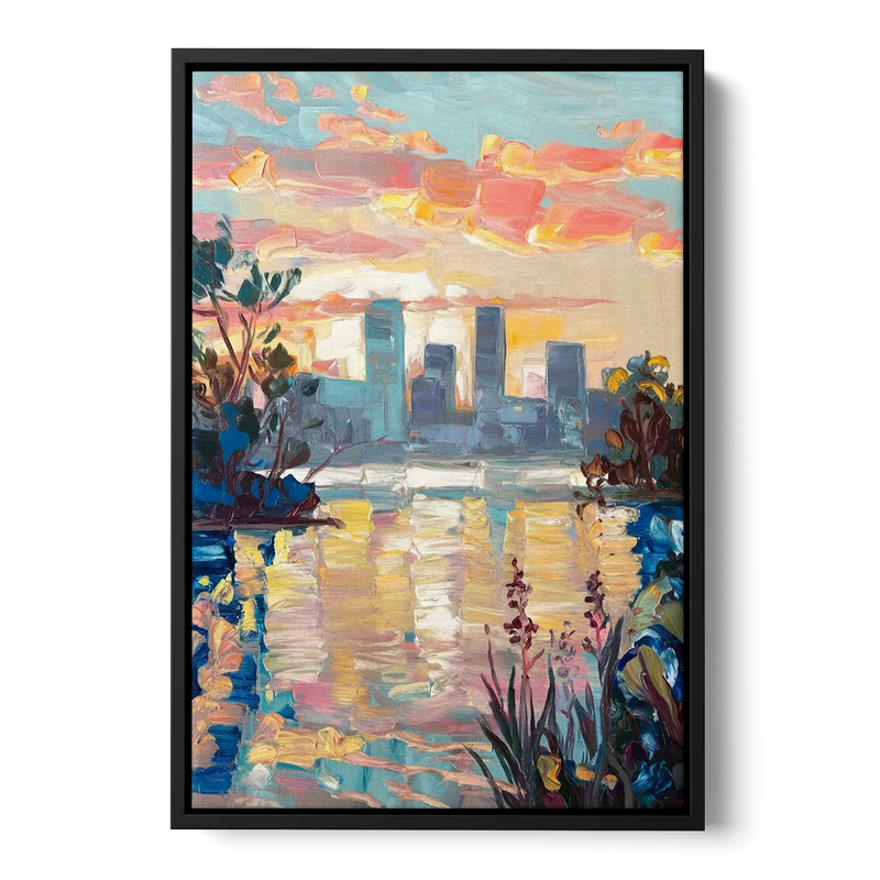 Buffalo Waterfront Sunrise Front - Black Canvas Wall Art