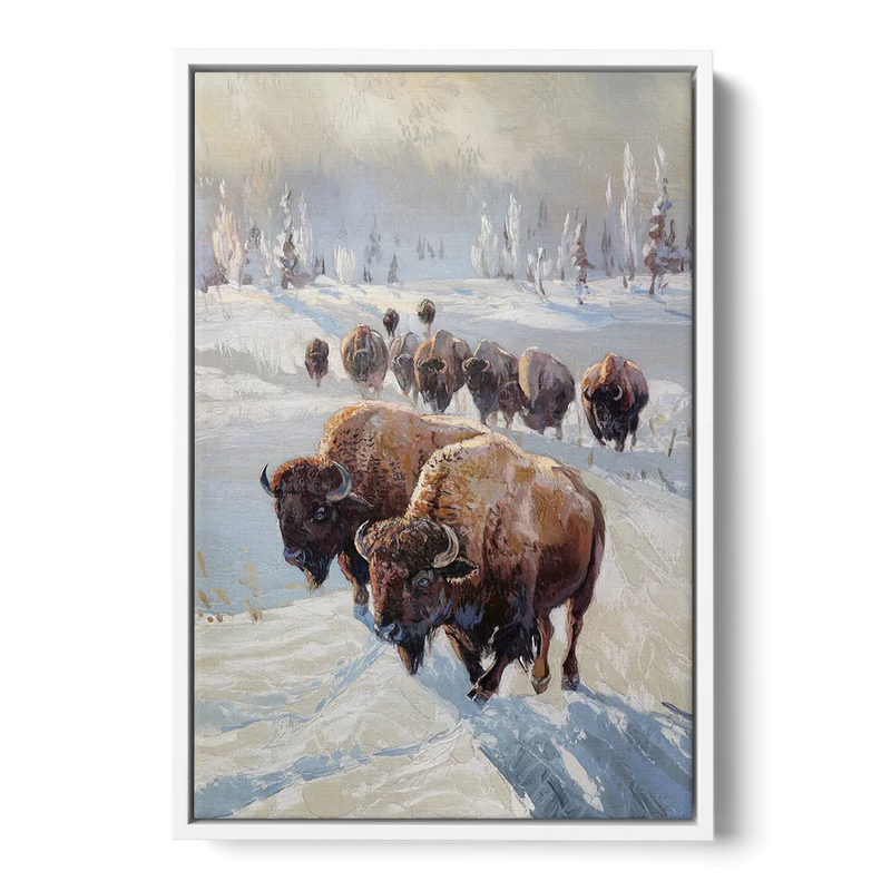 Buffalo Winter Wonderland Front - White Canvas Wall Art