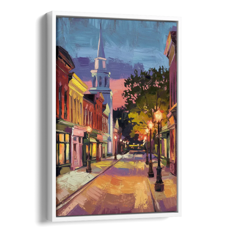 Burlington Historic Downtown Side - White Canvas Wall Art