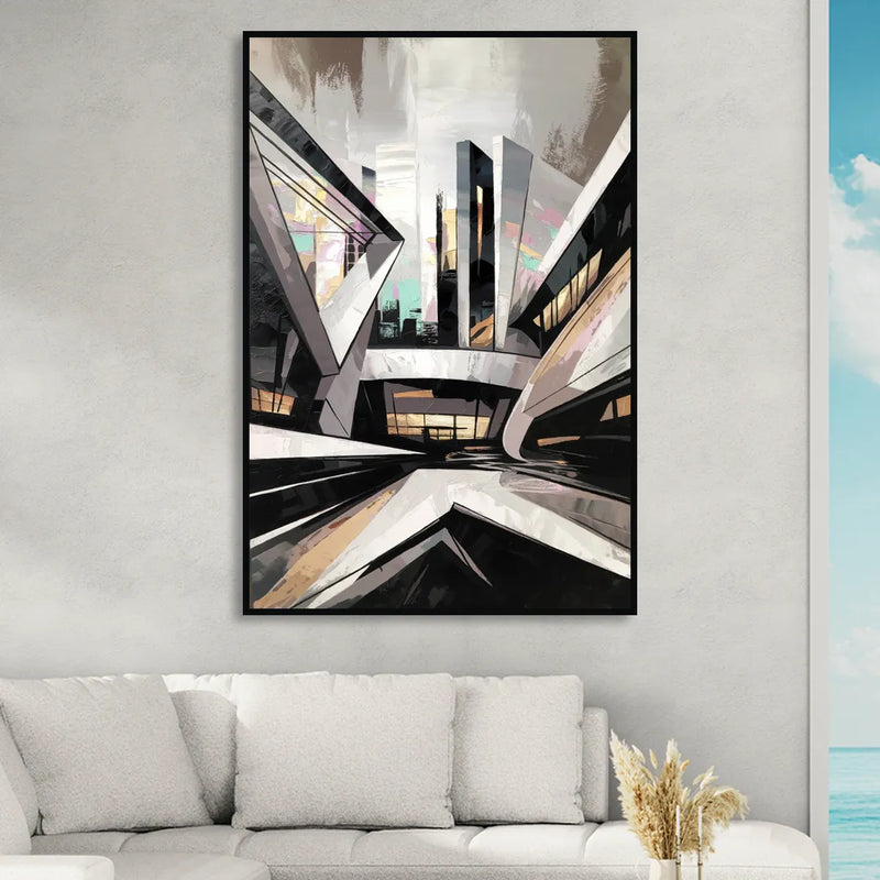 Burlington Modern Architecture Living Room - Black Canvas Wall Art