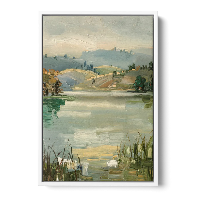 Burlington Peaceful Lakeside Front - White Canvas Wall Art