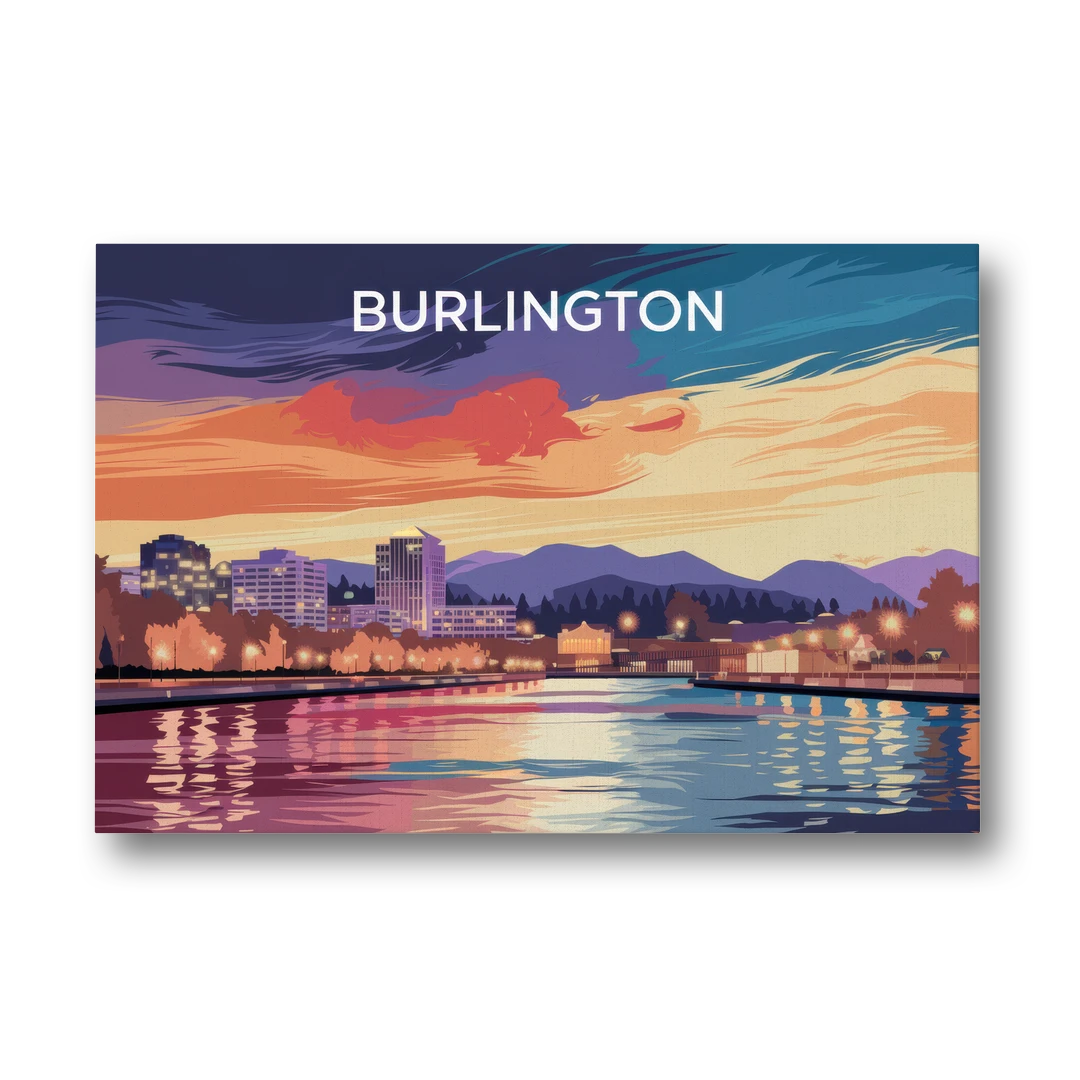Burlington Skyline At Sunset - Canvas Wall Art - Front
