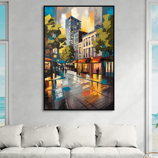 Burlington Vibrant Downtown Living Room - Black Canvas Wall Art