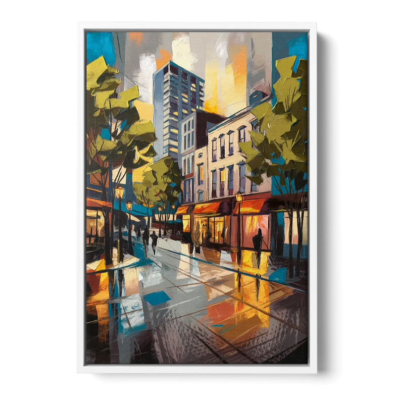 Burlington Vibrant Downtown Front - White Canvas Wall Art