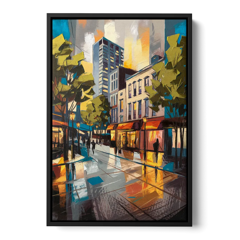 Burlington Vibrant Downtown Front - Black Canvas Wall Art