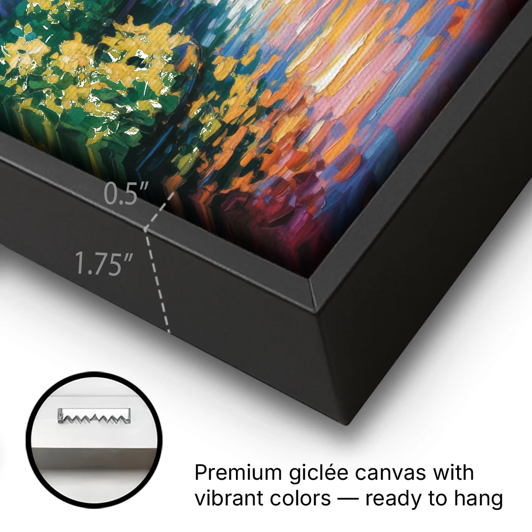 Butchart Gardens Bloom - Black Framed Canvas Wall Art - Gallery Wrap Corner