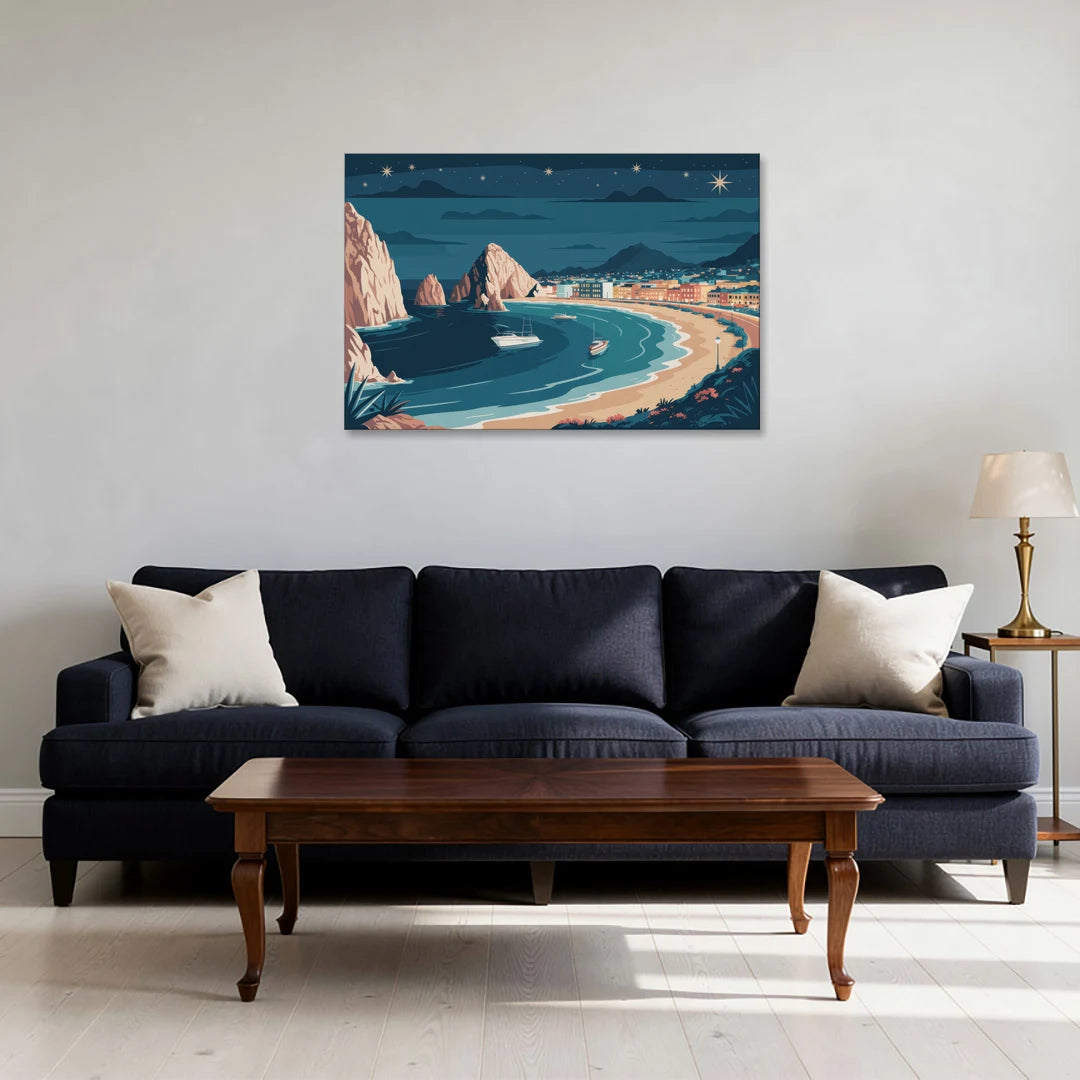 Cabo San Lucas Night Skyline - Canvas Wall Art - Sofa - 36x24