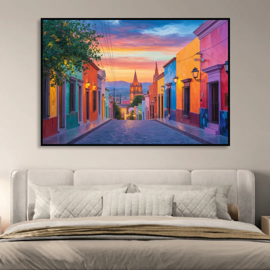 Calle Aldama Sunset Living Room - Black Canvas Wall Art